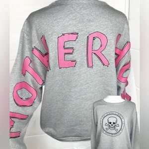 Motherhood Big Text Cropped Gray Sweatshirt with Pink Lettering